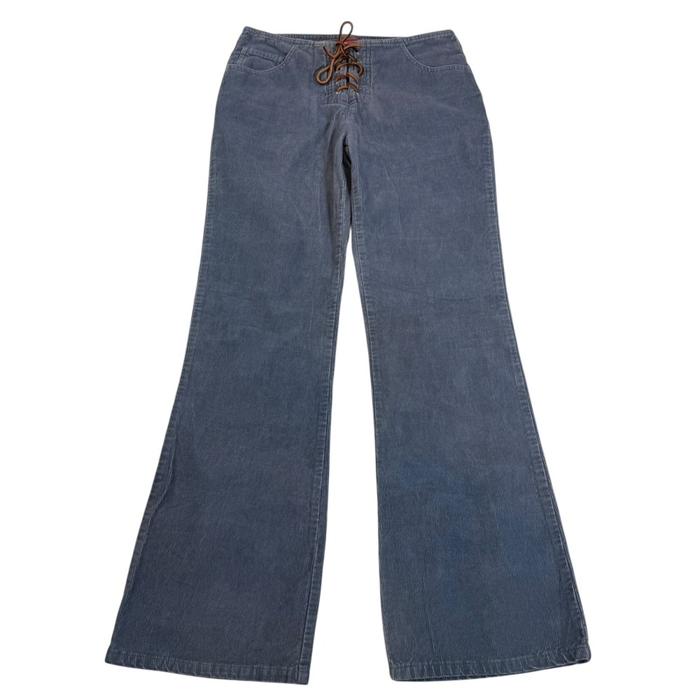 Vtg Y2K Mossimo‎ Corduroy Pant Jrs Sz 3 Blue Lace Up Boho Bootcut 90s Low Rise - Picture 3 of 14